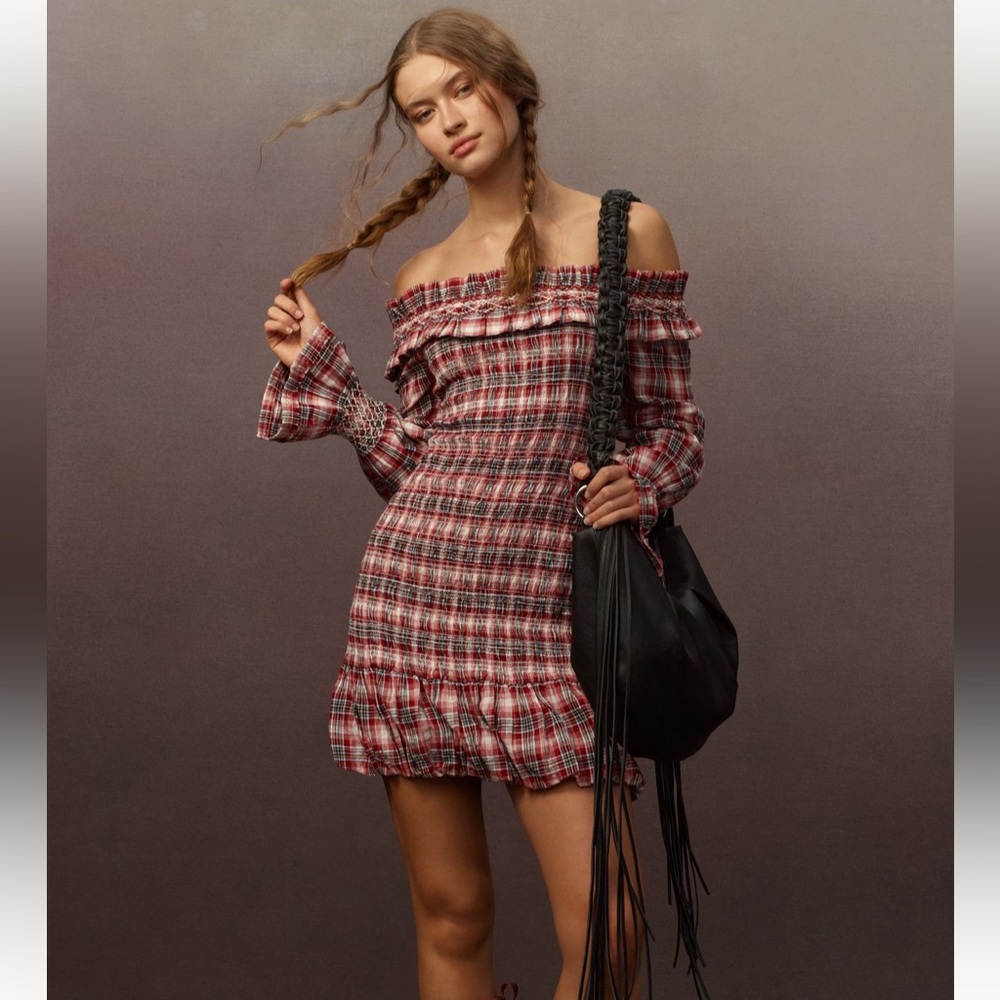 NWT Pilcro Smocked Plaid Mini Dress